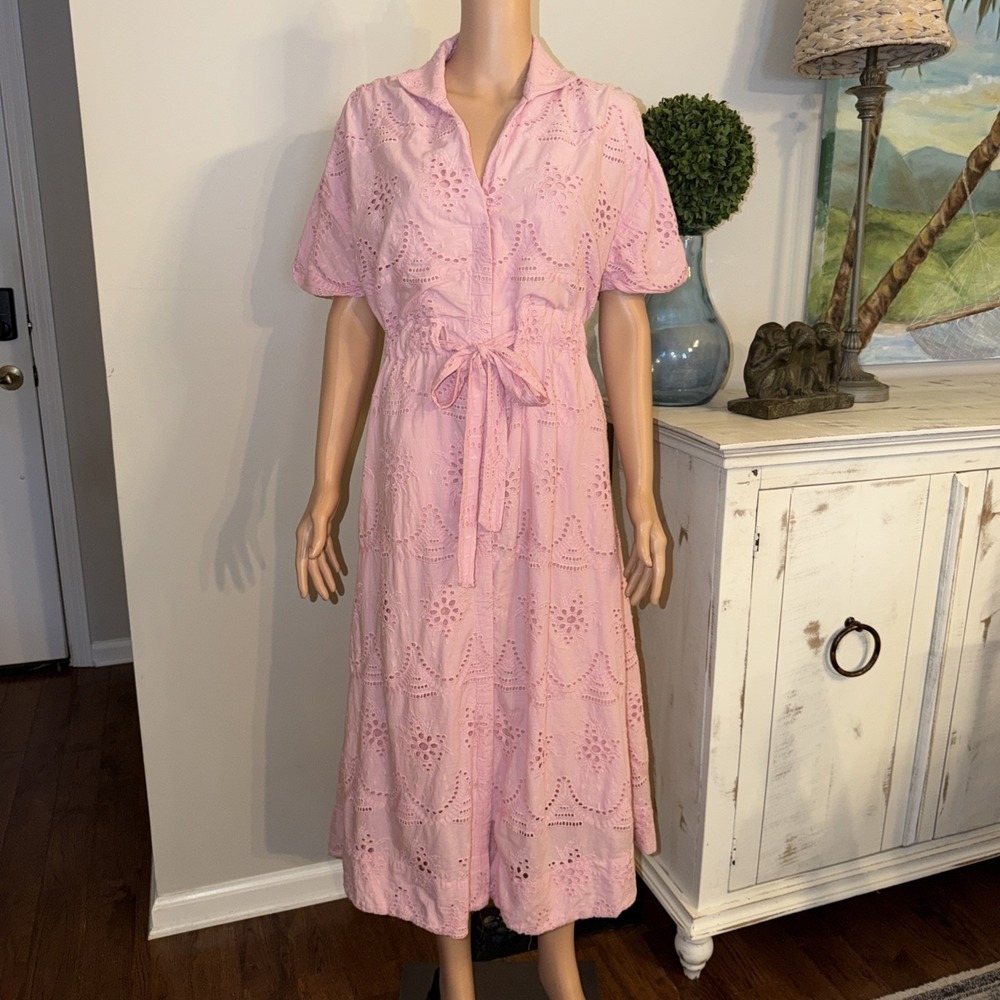 Holly Shae Design Button Front Maxi Dress Kaftan Sz L/XL Pink Islet Coastal